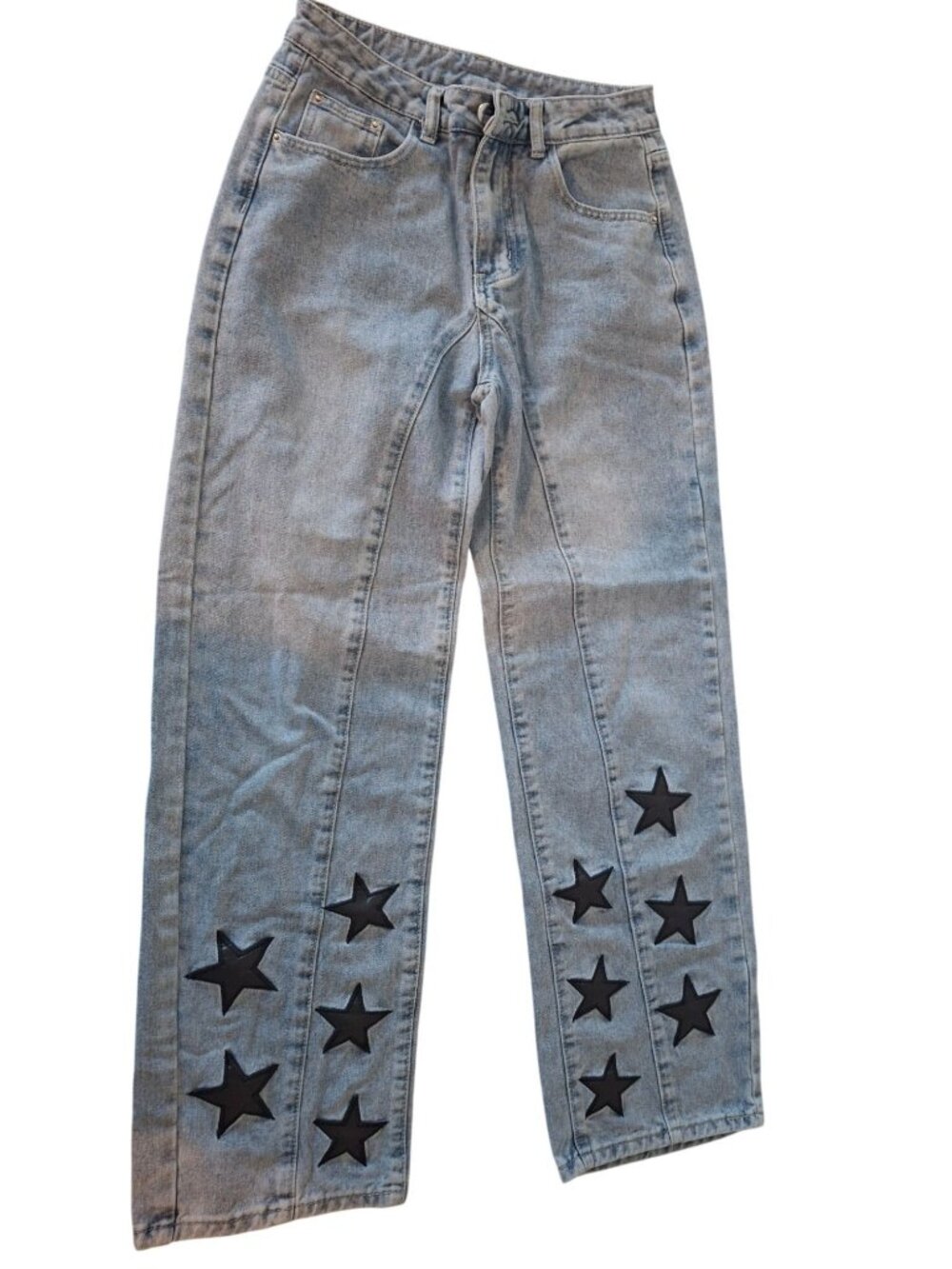 Y2K Star Patch Wide Leg  Jeans  Size S Light Wash Indie Grunge Skater Pants